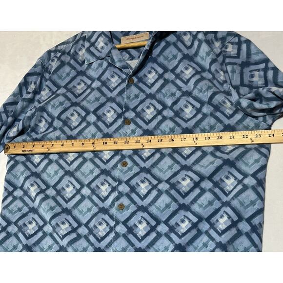Tommy Bahama Silk Shirt Mens Large Blue Geometric Button Up Short Sleeve Casual - Picture 6 of 10